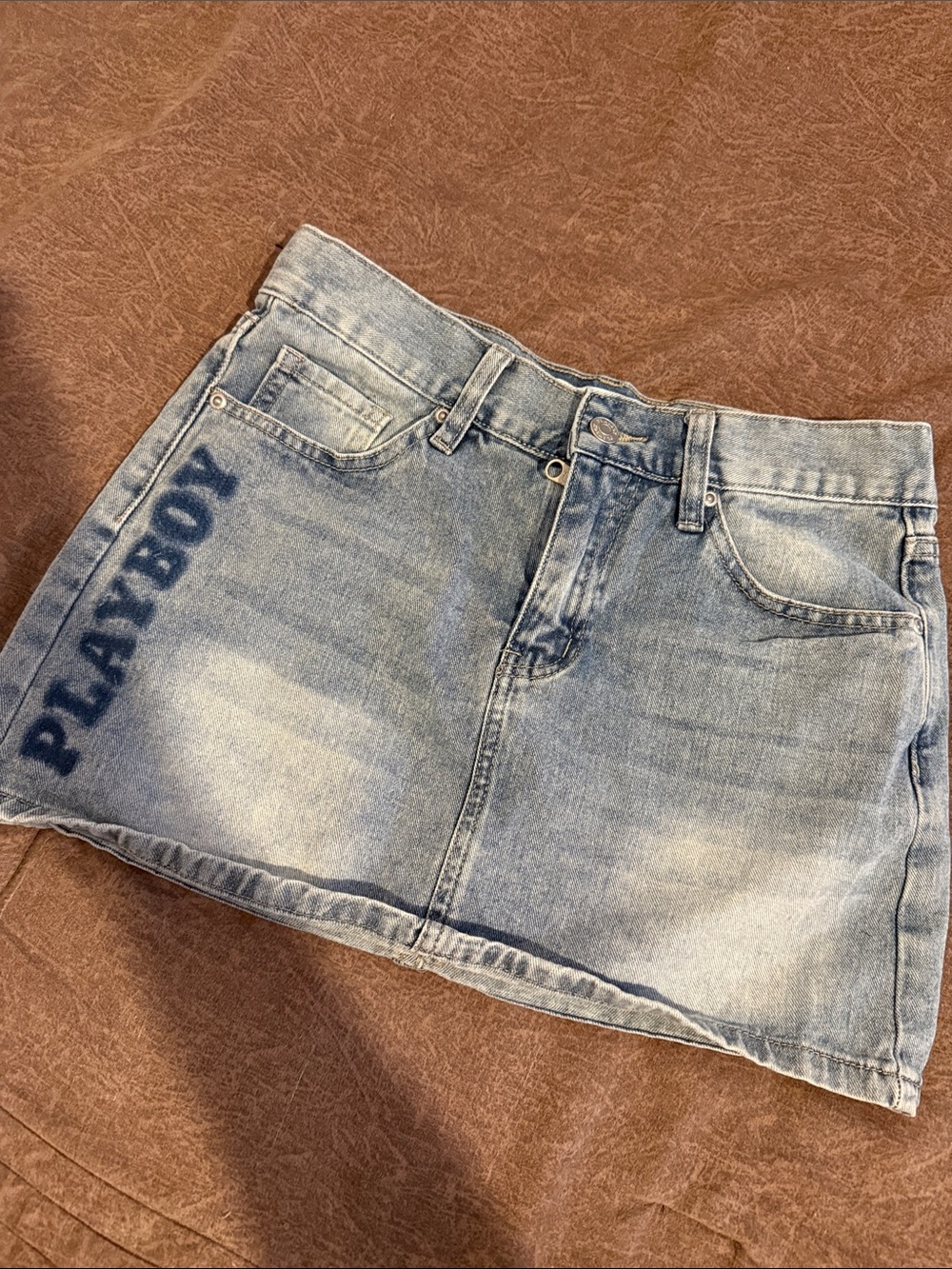 PLAYBOY Light Wash Denim Mini Skirt with Logo Size 7